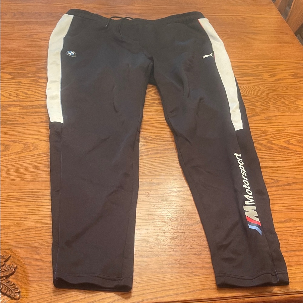 Puma Men's Black and White Motorsport Joggers with BMW logo